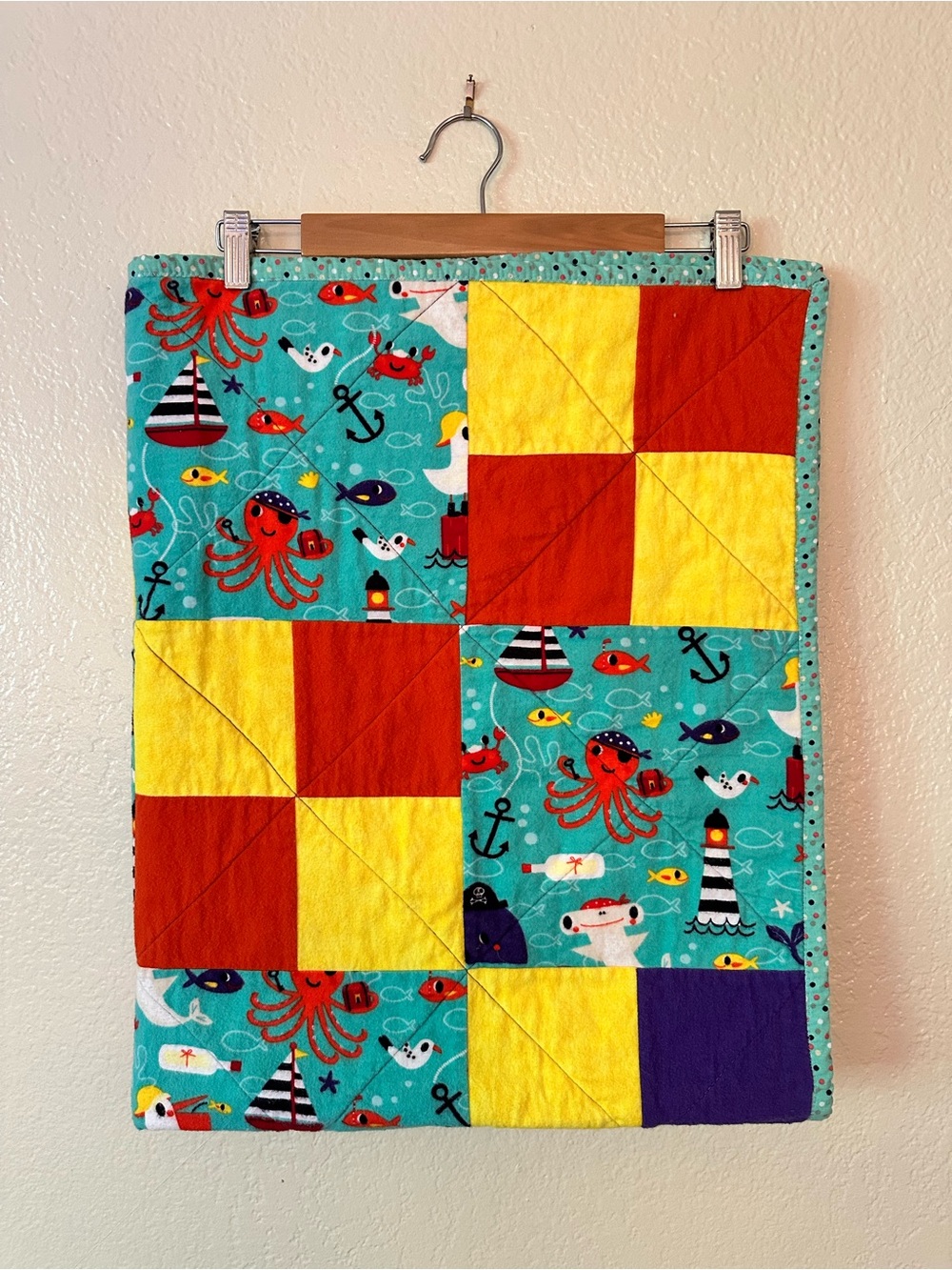 Handmade Ocean Seaside Nautical Octopus Patchwork Quilt Coastal
